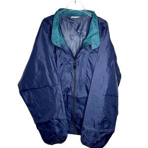VINTAGE HELLY HANSEN Full-Zip Windbreaker Rain Coat Jacket Green Blue Sz xlarge